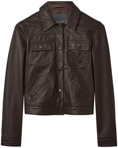 Reiss Ely Sheep Leather Trucker Jacket In Brown
