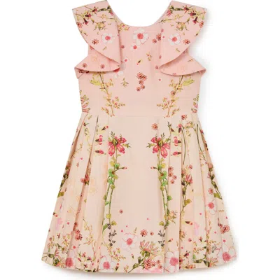 Reiss Kids'  Ember Floral-print Frill-sleeve Cotton Dress In Multi