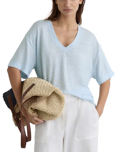 Reiss Linen V-neck Tee In Blue