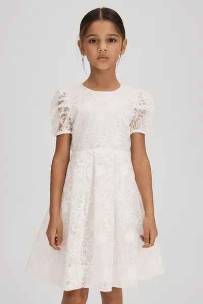 REISS EMELIE - IVORY JUNIOR LACE PUFF SLEEVE DRESS, AGE 4-5 YEARS
