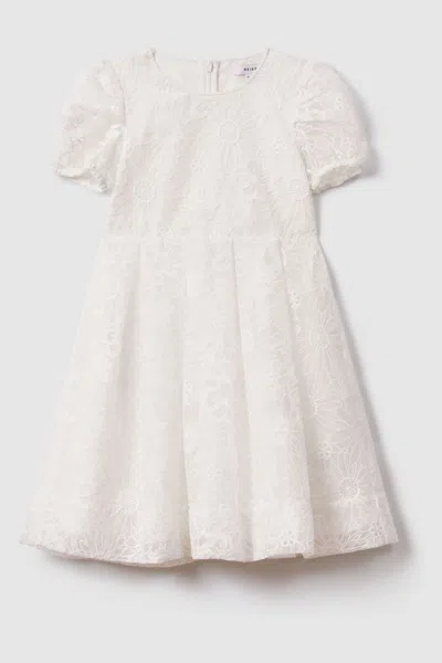 Reiss Emelie - Ivory Teen Lace Puff Sleeve Dress, Uk 13-14 Yrs