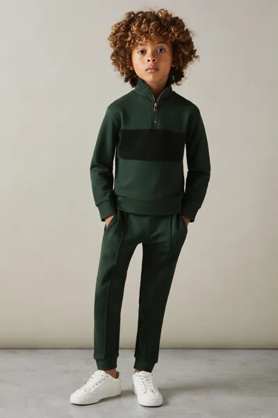 Reiss Emerald Green Slim Fit Half-zip Funnel Neck Velour Jumper