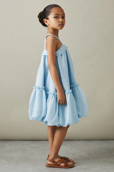 Reiss Emeri - Blue Junior Seersucker Bubble Hem Dress, Uk 7-8 Yrs