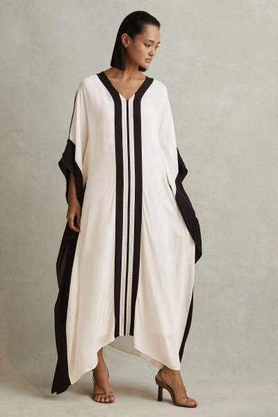Reiss Cream/black Emersyn Colourblock Draped Maxi Dress