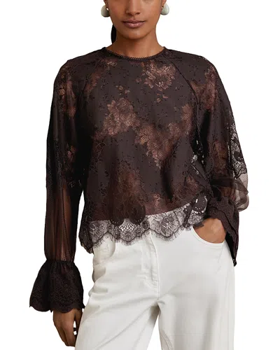 Reiss Emilia Lace Blouse In Brown