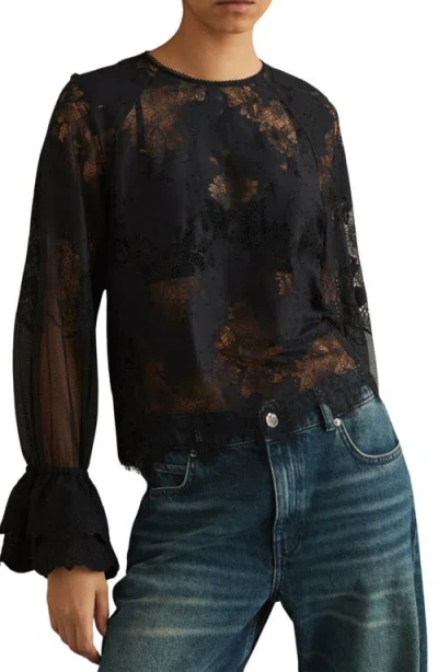 Reiss Emilia Lace Top In Black