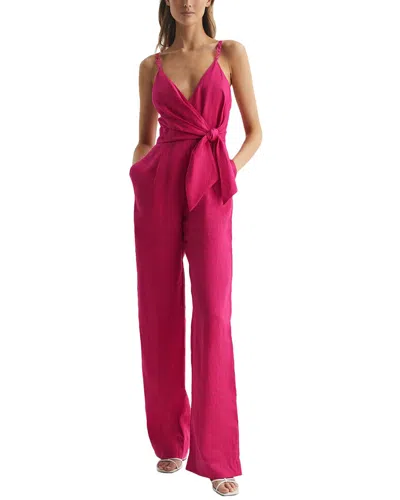 Reiss Emilia Linen Jumpsuit In Pink