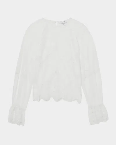 REISS EMILIA SCALLOPED FLORAL LACE & MESH BLOUSE