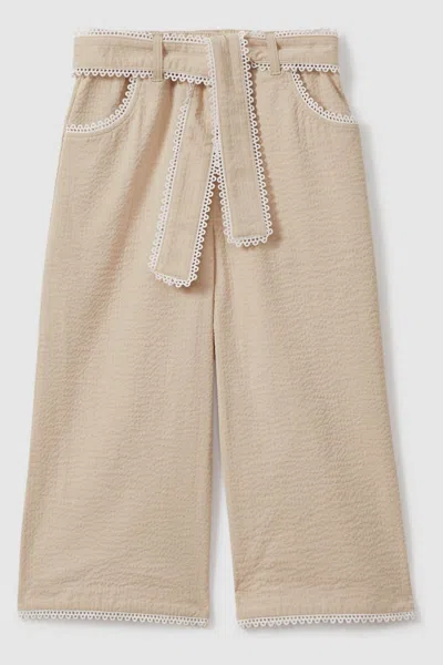 Reiss Emilie - Cream Emilie Teen Textured Lace Trim Trousers