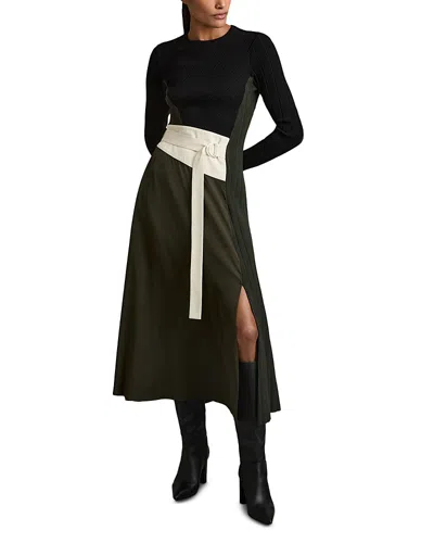 REISS EMILINA KNIT WOVEN MIDI DRESS