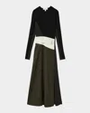 Reiss Khaki/black Rib-knit Panelled Belted Midi Dress In Khaki Black