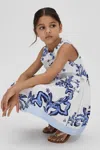 Reiss Kids' Emiline - Blue Print Senior Cotton Tile Print Pleated Dress, Uk 10-11 Yrs