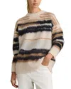 Reiss Cream/camel Striped Crew-neck Jumper With Mohair In White
