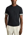 Reiss Navy Blue Textured Crew-neck Tipped T-shirt In Black