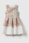 REISS EMMIE - PINK PRINT TEEN FLORAL SCUBA BOW FIT-AND-FLARE DRESS, UK 13-14 YRS
