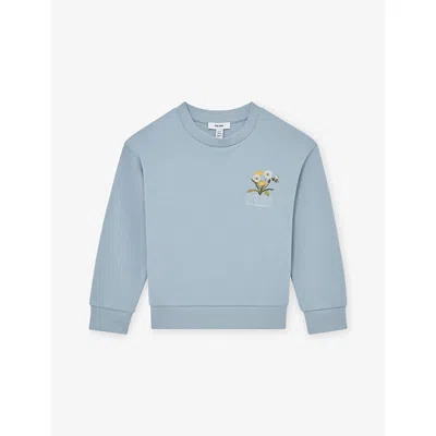Reiss Kids' Pale Blue Epping Dandelion-embroidered Cotton-jersey Sweatshirt 9-13