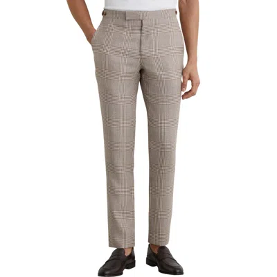 Reiss Epsom Prince Of Wales Che Linen-blend Trouser In Neutral