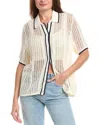 Reiss Erica Linen Stitch Interest Tipped Collared Top In White