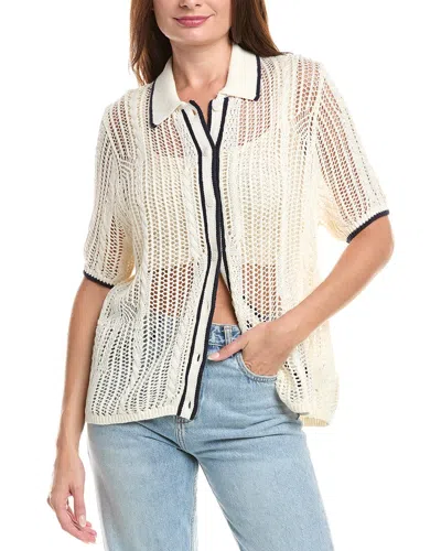 REISS REISS ERICA LINEN STITCH INTEREST TIPPED COLLARED TOP