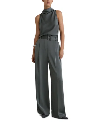 Reiss Erica Matte Satin Belted Jumpsuit In Gray