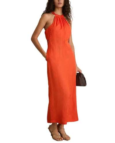 Reiss Erika Craft Stitch Linen-blend Halter Dress In Orange