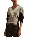 Reiss Womens Neutral/black Esme V-neck Colour-block Wool And Cashmere-blend Jumper In Neutrial/black