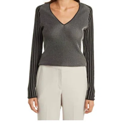 Reiss Esta Metallic Rib Knit Top In Black
