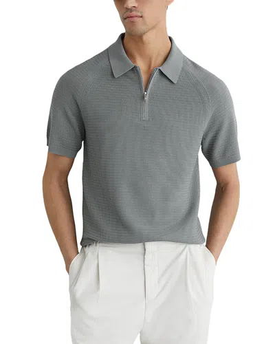 Reiss Estate Short Sleeve Half Zip Textured Polo In Gray