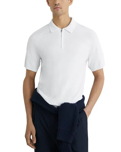 Reiss Estate Short Sleeve Half Zip Textured Polo In White