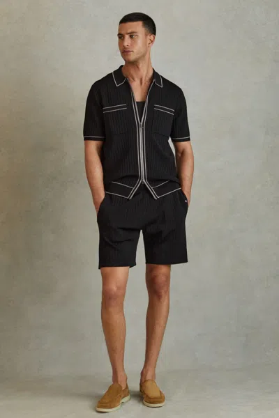 Reiss Black Etienne Ribbed Elasticated Waist Shorts