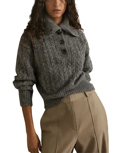 Reiss Charcoal Cropped Cable-knit Jumper With Mohair