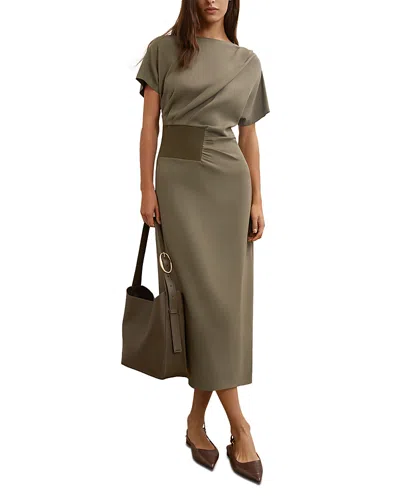 Reiss Womens Khaki Green Etta Ribbed-panel Stretch-jersey Midi Dress