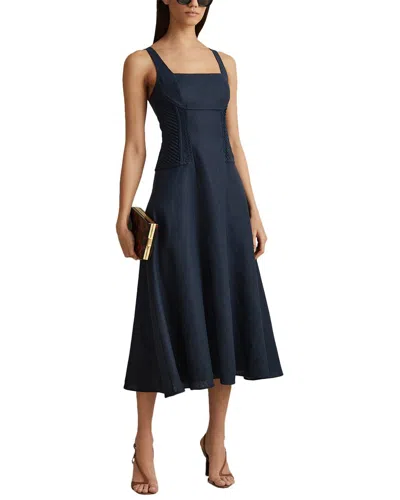 Reiss Etta Linen Corset Detail Linen Midi Dress In Blue
