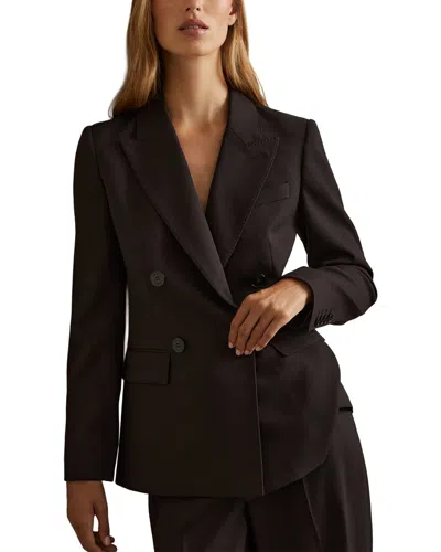 Reiss Evelyn Double-breasted Wool-blend Blazer In Brown
