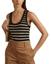 Reiss Womens Black/camel Everlyn Round-neck Striped Linen Vest In Black/camel