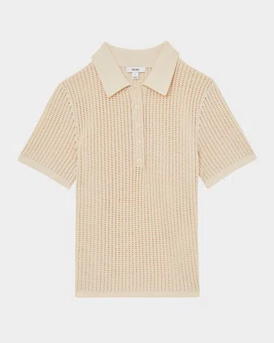 Reiss Evi Open-knit Polo Shirt In Ivory