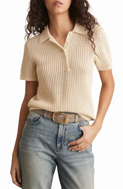 REISS REISS EVI OPEN STITCH COTTON & LINEN BLEND POLO