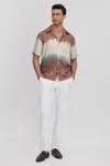 Reiss Tobacco Evia Ombre Print Cuban Collar Shirt In Tobacco