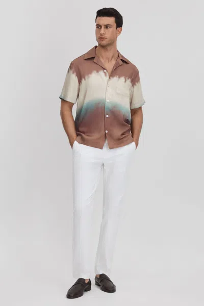 Reiss Tobacco Evia Ombre Print Cuban Collar Shirt