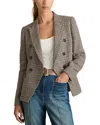 Reiss Navy Neutral Check Cotton-linen Double-breasted Houndstooth-check Blazer In Navy Neutral