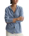 Reiss Evie Wool & Cashmere-blend Button Through Knitted Hoodie In Blue