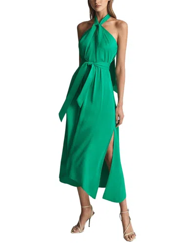 Reiss Evvie Tie Waist Halter Neck Midi Dress In Green