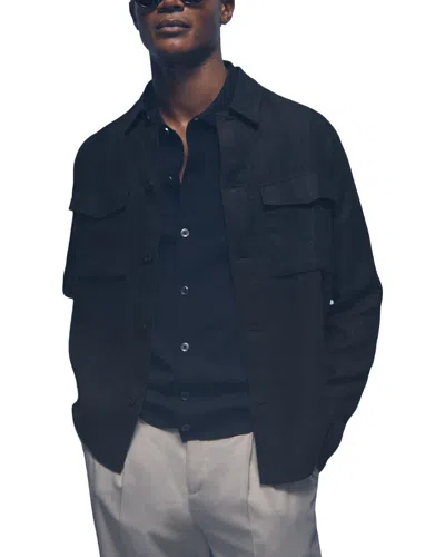 Reiss Eze Linen Twin Pocket Shirt In Black