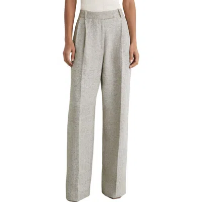 Reiss Ezra Herringbone High Waist Wide Leg Pants In Gray