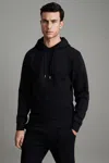 Reiss Navy Blue Interlock Jersey Drawstring Hoodie In Navy Blue