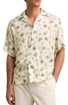 Reiss Off White Abstract-floral Print Cuban-collar Shirt In Neutral