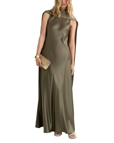 Reiss Fae Drape Sleeveless Satin Gown In Green