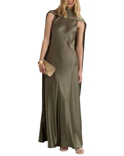 Reiss Fae Satin Cape Maxi Dress In Green