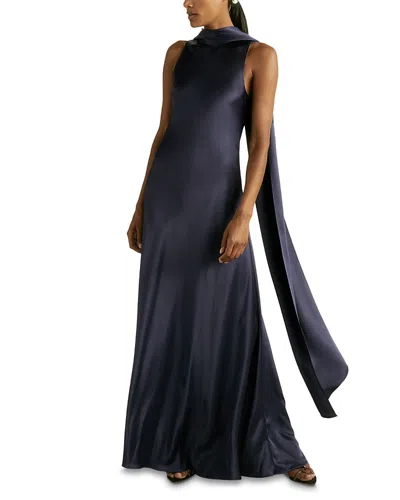Reiss Fae Satin Maxi Dress In Indigo