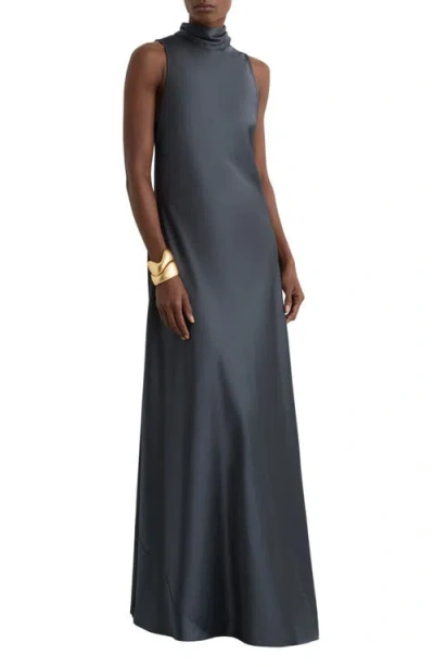 Reiss Fae Tie Back Sleeveless Satin Maxi Dress In Gray